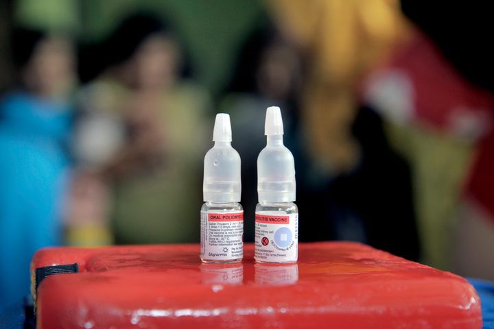 CIRACAS DISTRIC, JAKARTA, INDONESIA - 2016/03/10: Drops of oral polio vaccine. After being declared polio-free by World Health Organization officials in 2014, Indonesia is observing National Polio Immunization Week by vowing to inoculate millions of children. The expanded mass immunization drive against polio and measles began simultaneously. The polio immunization drive is targeting children aged 9 to 59 months old, and that for measles infants nine month to 59 month old. (Photo by Agung Samosir/Pacific Press/LightRocket via Getty Images)