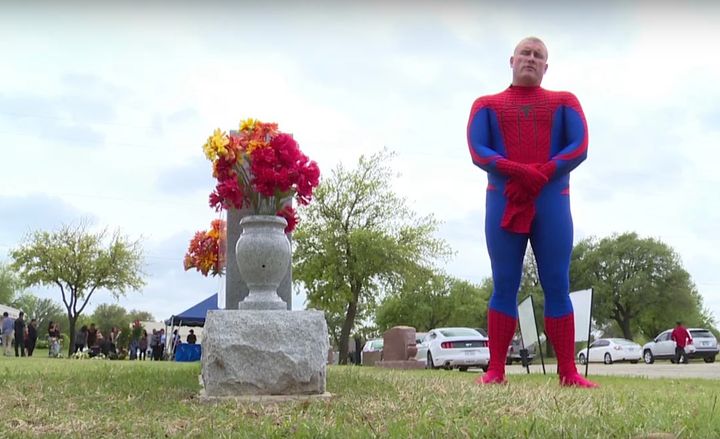 Damon Cole, an officer for the Fort Worth Police Department, attended the funeral of 5-year-old Joshua Garcia dressed as the kid's favorite hero, Spider-Man.