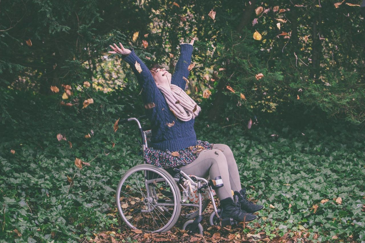 Lizzie Bailey, during a photo shoot in her wheelchair