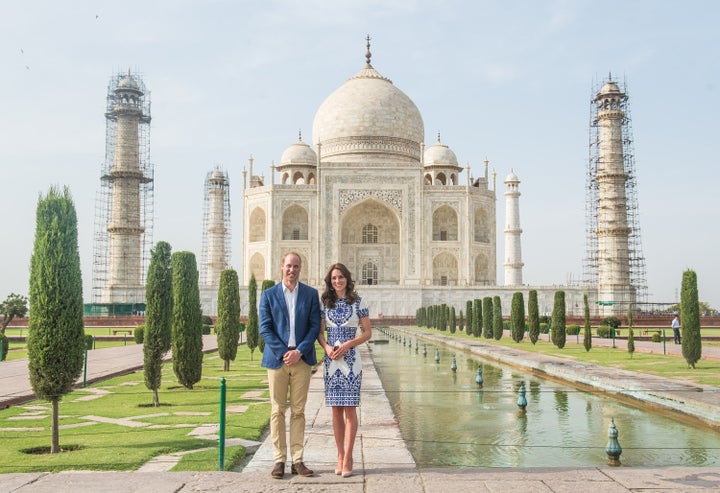 Catherine, Duchess of Cambridge wore a Naeem Khan dress for the Taj Mahal visit with Prince William.