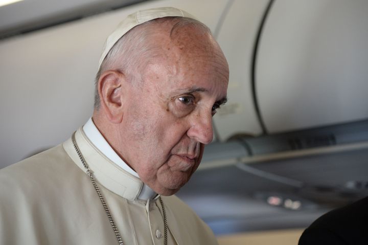 Pope Francis discussed the brief meeting with the presidential hopeful aboard a return flight from Greece on April 16, 2016, where he had gone to visit refugees.