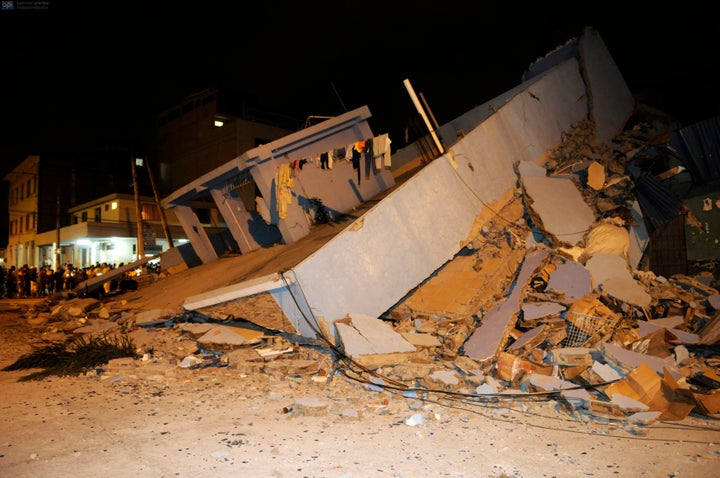 A collapsed home after an earthquake in the city of Guayaquil on April 17, 2016.