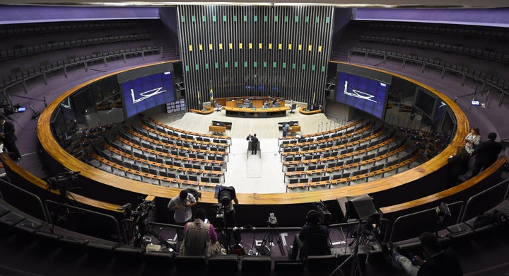 Overview of the Brazilian National Congress' Lower House, where the admissibility of the impeachment request of President Dilma Rousseff will be voted in Brasilia on April 17, 2016.