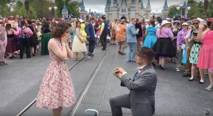 There were several marriage proposals, with one woman surprised during a group photo shoot.