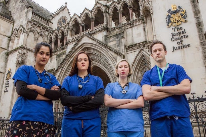 <strong>Dr Silman, second-from-right, with her three colleagues behind the judicial review</strong>