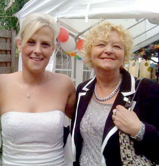 Lobke Meulemeester on her wedding day with Mother Midheline.