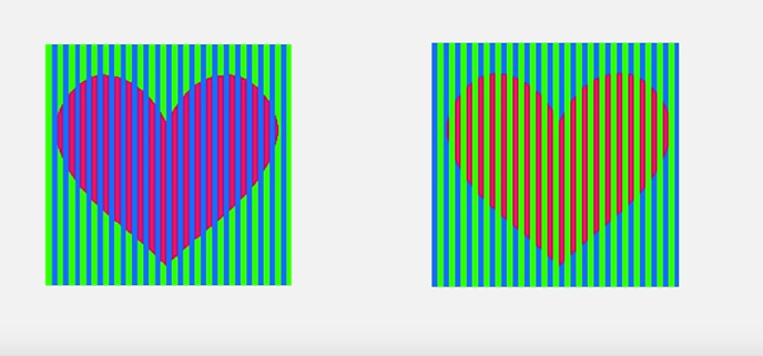 The blue bars (left) make the heart seem purple, whereas the green bars (right) make the heart seem orange