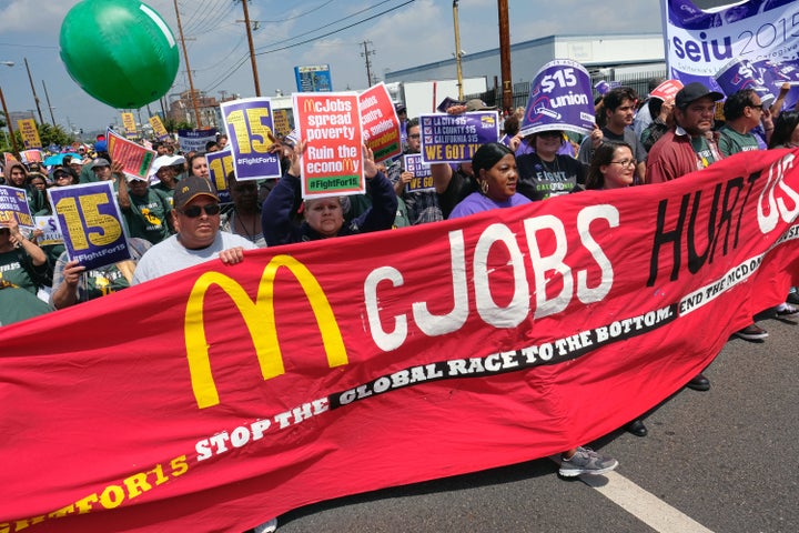 Protestors in Los Angeles last week calling for better pay and union rights