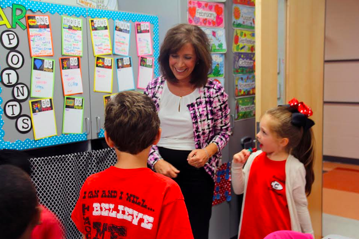 Joy Tyner, principal of Northside Elementary, visits a second grade classroom.