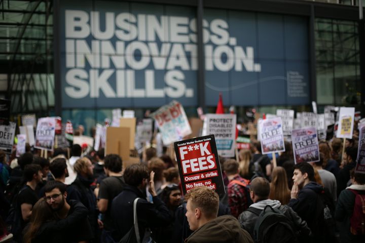 Students outside the Department for Business, Innovation & Skills during a protest calling for the abolition of tuition fees and an end to student debt (file photo)