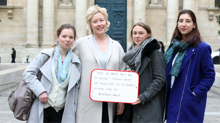 Davies has met many people along her trek to Geneva, including these students from Sorbonne University in Paris. They're