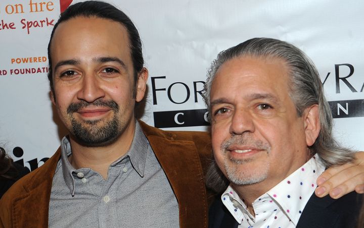 Lin-Manuel and his father Luis Miranda, accepting Girl Be Heard's first ever Fairy Godfather Award.