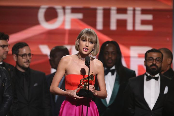 Taylor Swift accepts a Grammy for Best Album on Feb. 15, 2016.