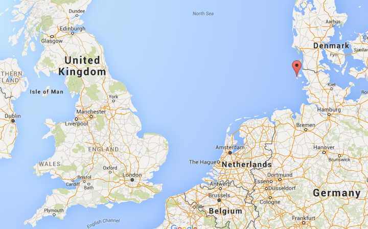 Amrum, one of the North Frisian Islands on the German North Sea coast, pinpointed on a map.