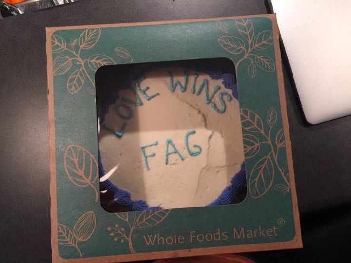 Pastor Jordan Brown said he ordered this cake from Whole Foods to read "Love Wins." It came back with an extra word.