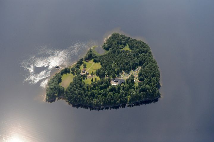 An aerial view shows Utoya island on 21 July 2011, one day before Breivik killed 69 people on it, most of them teenagers 