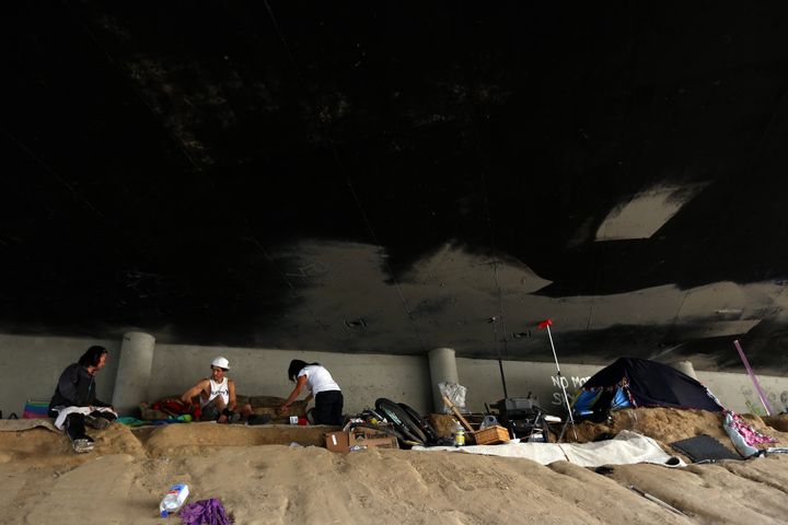 A homeless encampment under a freeway in Los Angeles. Mayor Eric Garcetti's proposal would provide more than $86 million for affordable housing projects throughout the city.