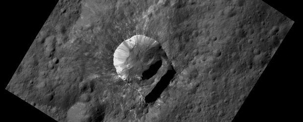 The Oxo crater on Ceres, which has a "slump" in its rim.
