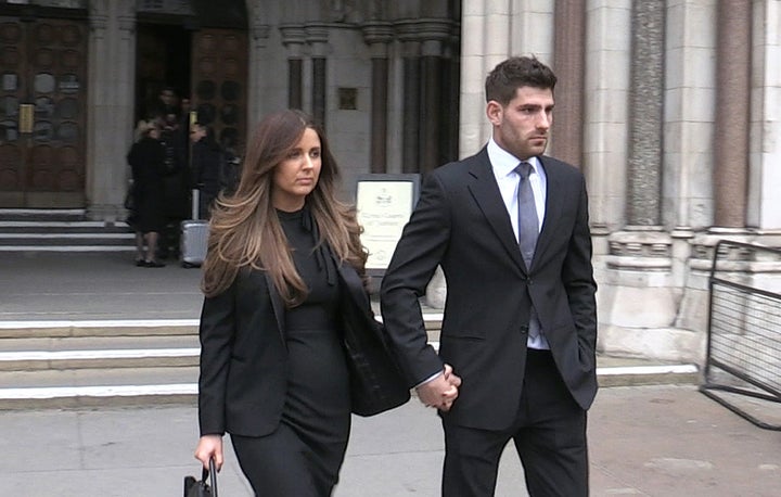 Ched Evans leaving the Court of Appeal in London with partner Natasha Massey, after he won his appeal against his conviction for raping a 19-year-old woman