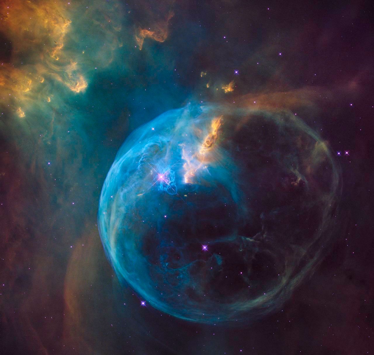 A spectacular new view of the Bubble Nebula to celebrate Hubble's 26th year in space.