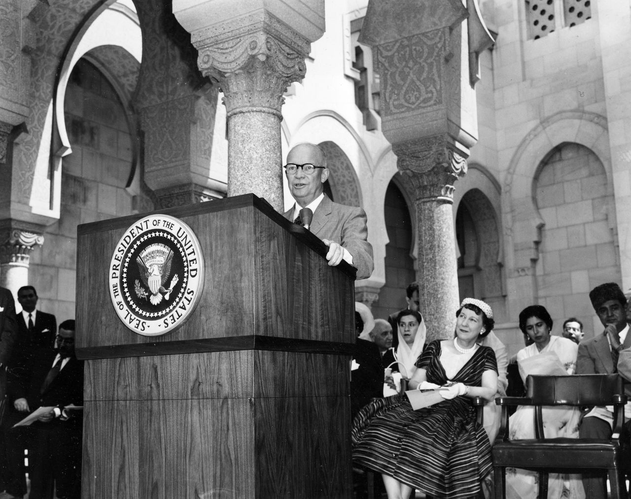 President Dwight D. Eisenhower, who was a Republican, dedicates the Islamic Center of Washington in 1957. 