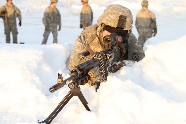 Soldiers at a machine gun range at Fort Wainwright.