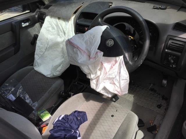 <strong>The inside of his car after he was cut out.</strong>