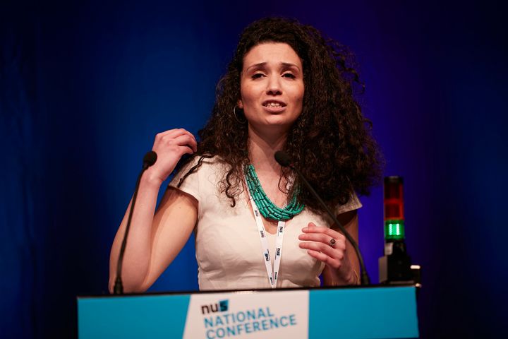 Malia Bouattia delivering her pre-election speech during last week's NUS conference in Brighton