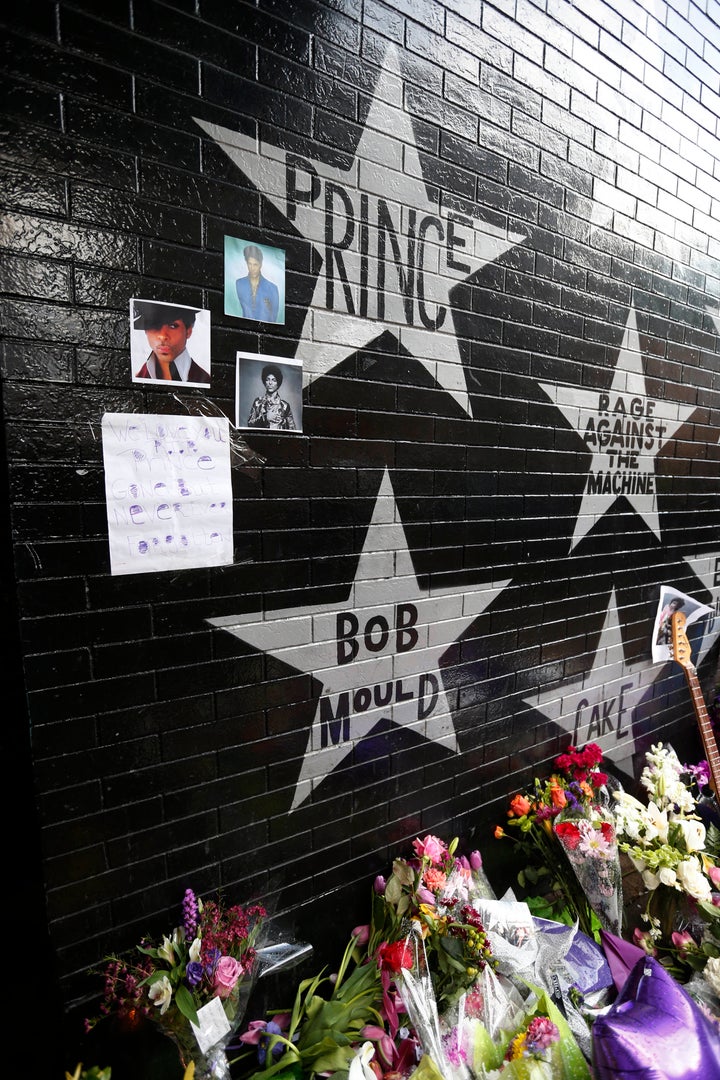 Prince's star adorns the wall at First Avenue as a memorial grew outside First Avenue