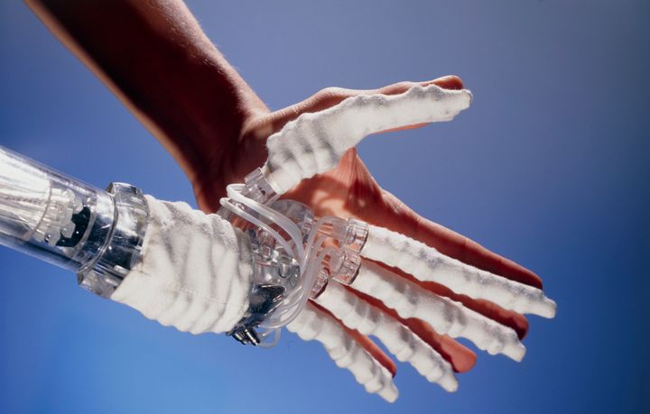 An artificial hand like this can be used as a prosthetic or as an attachment on a humanoid robot. A new material created at Stanford University could change how prosthetics are made.