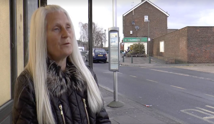 A screengrab from the Britain First political broadcast shown on ITV and BBC which appears to show Paul Golding's own mum.