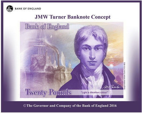 JMW Turner as he will appear on the £20 note from 2020