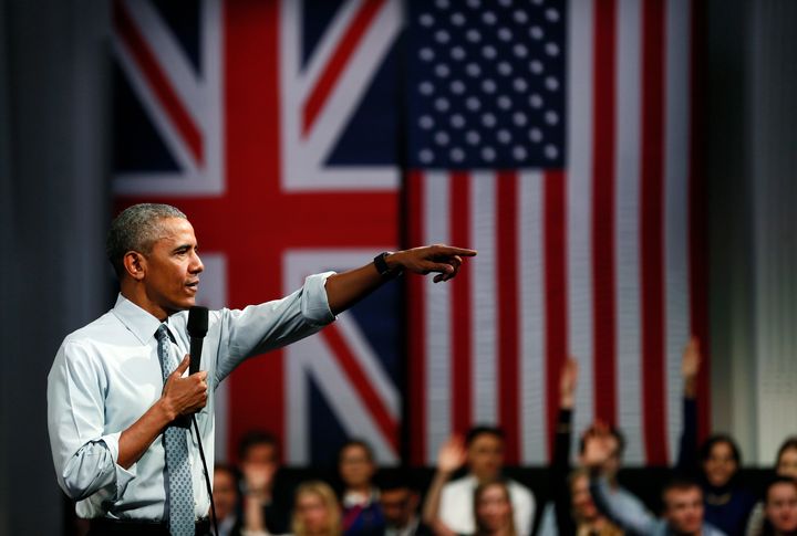 U.S. President Barrack Obama takes part in a Town Hall meeting at Lindley Hall in London, Britain, April 23, 2016.