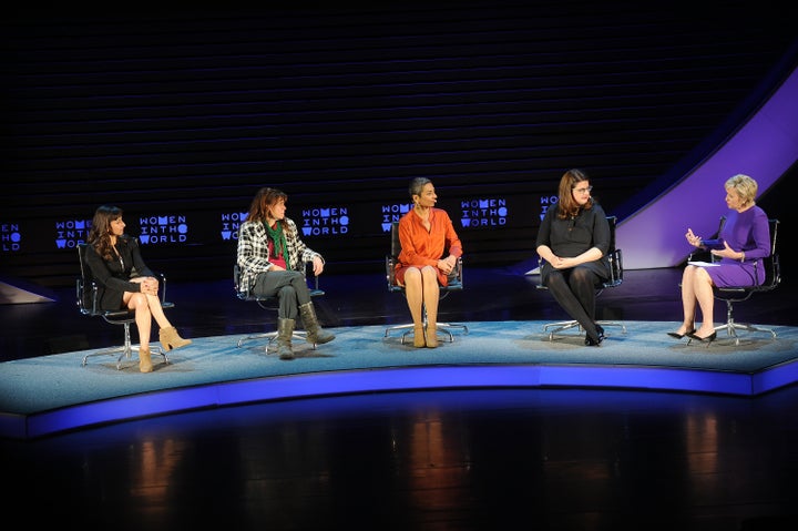 <strong>(L-R) Lynsey Addario, Liz Clegg, Zainab Salbi, Becca Heller, and Tina Brown speak during the Women In The World Event In New York about refugees on April 6</strong>