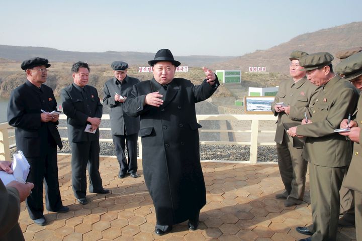North Korean leader Kim Jong Un visits the Paektusan Hero Youth Power Station No. 3 in this undated photo released by North Korea's Korean Central News Agency (KCNA) in Pyongyang on April 23, 2016.