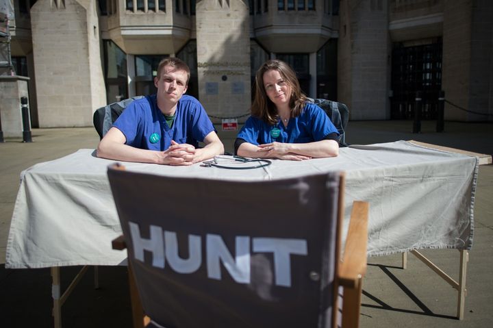 Junior doctors Rachel Clarke from Oxford and Dagan Lonsdale from London sat outside the Department of Health for 24 hours in the hope that Hunt would come and talk to them about the contracts.