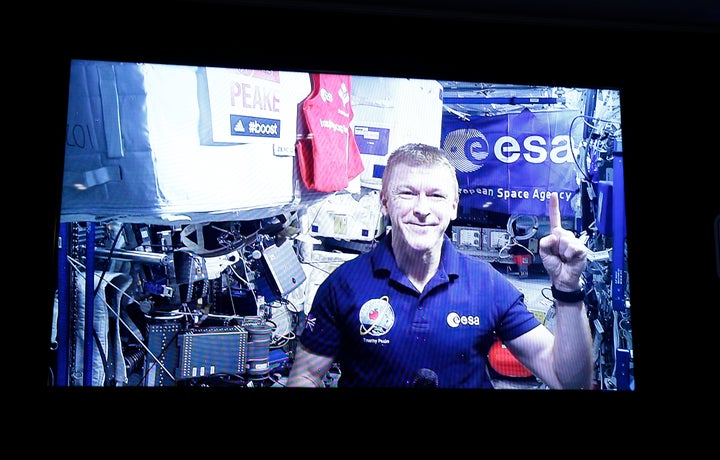 Tim Peake appears live from the ISS for a Q&A session ahead of the London Marathon. The European Space Agency astronaut successfully completed the race on Sunday.