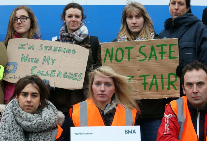 Doctors and supporters on the picket line outside Addenbrooke's Hospital in Cambridge