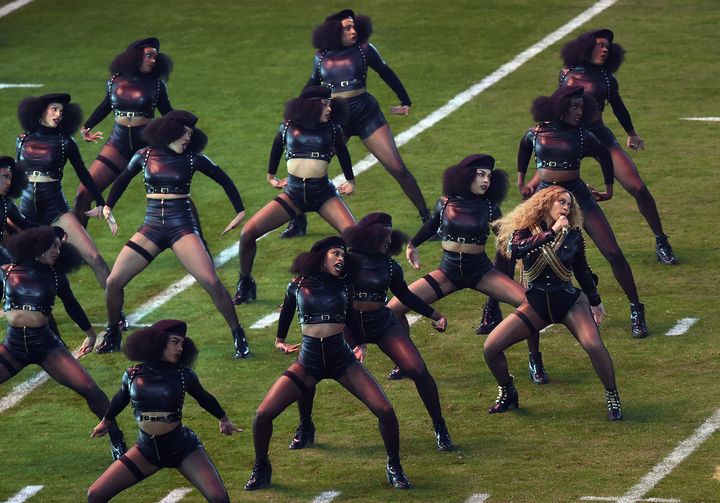 Beyoncé and her dancers at the Super Bowl earlier this year