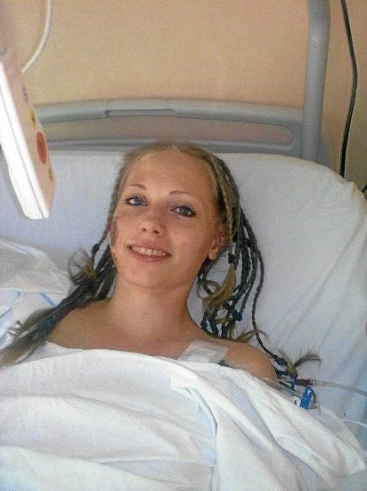 Mary Strutt is pictured recovering in Vimercate Hospital, Italy after being hit by a lorry.