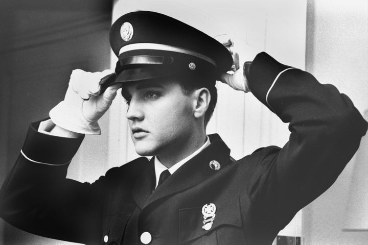 Elvis Presley is seen in a photograph from his 1958-1960 military service.