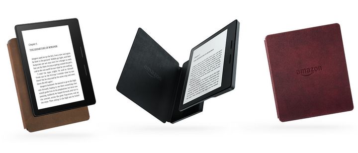Official product shots show off how the included leather case works. It makes the Kindle Oasis slightly bulkier, so we don't really love it.