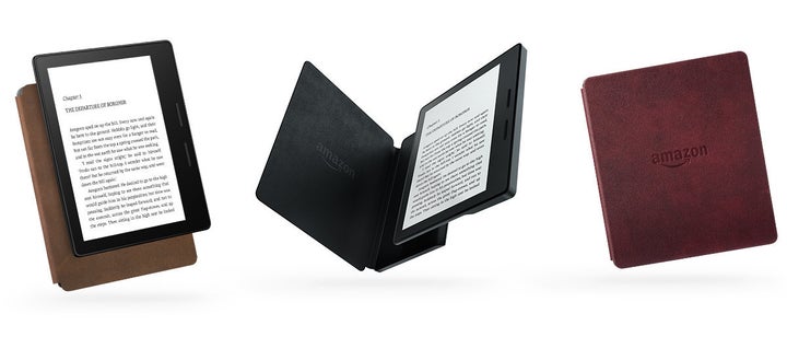Official product shots show off how the included leather case works. It makes the Kindle Oasis slightly bulkier, so we don't