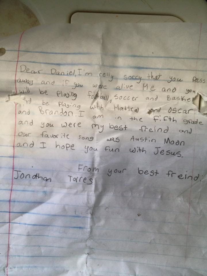 The heartbreaking letter was found washed up on a beach in Florida