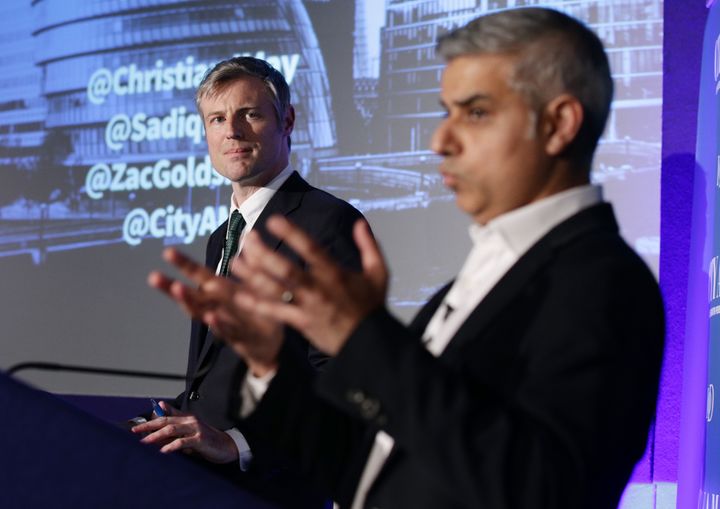 Zac Goldsmith, left, and Sadiq Khan, right, are the frontrunners in the London mayoral election