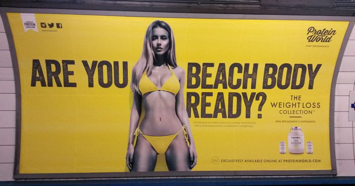 <strong>A Protein World advert displaying the slogan 'Are you beach body ready?' caused controversy last year. Sadiq Khan has said he wants to ban adverts which lower young people's self esteem</strong>