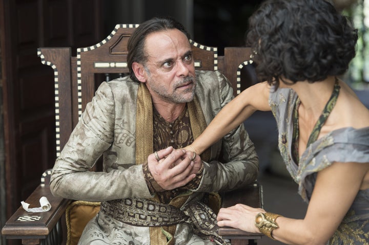 Indira Varma as Ellaria Sand, right, and Alexander Siddig as Doran Martell.