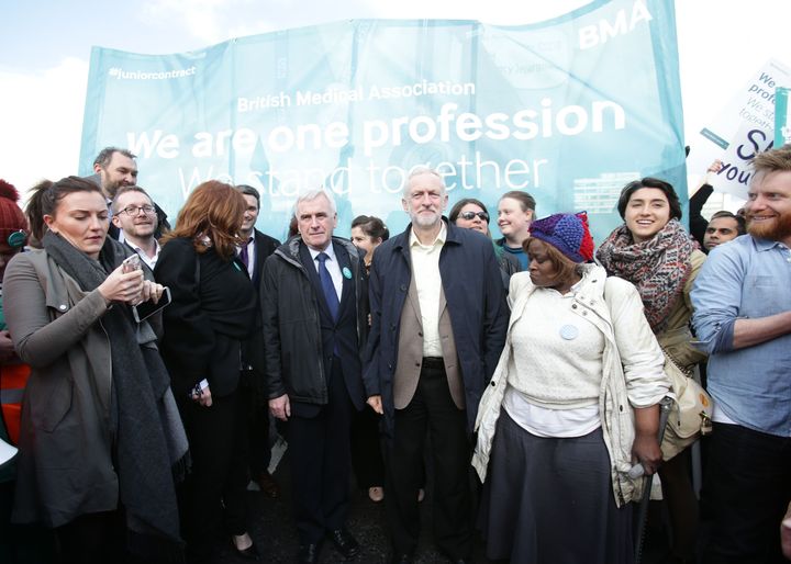 Labour leader Jeremy Corbyn and Shadow Chancellor John McDonnell join junior doctors outside the Department of Health on Whitehall