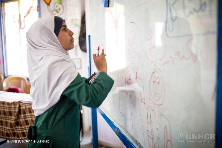Omaima Hoshan is waging a campaign against child marriages in Jordan's Zaatari camp.<i></i>