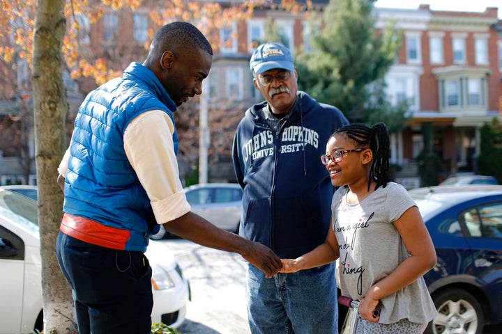 Mckesson canvasses in the Charles Village neighborhood of Baltimore in March.